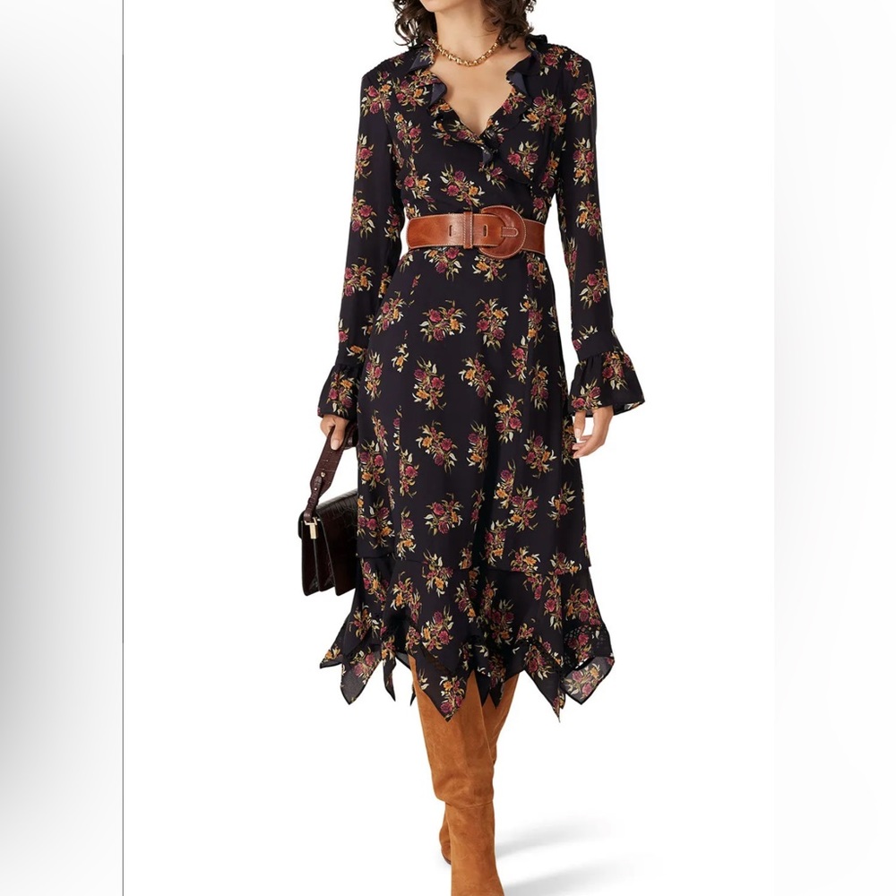Thakoon midi black floral ruffle dress. Size 8. Paid 445.